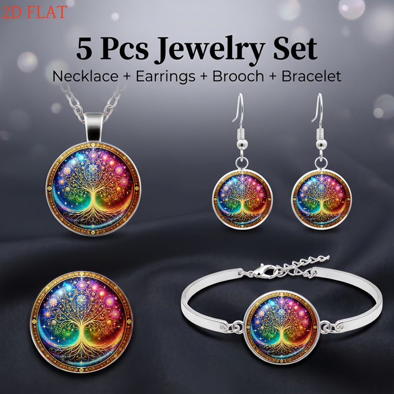 5pc Tree of Life Women's Jewelry Set with Brooch